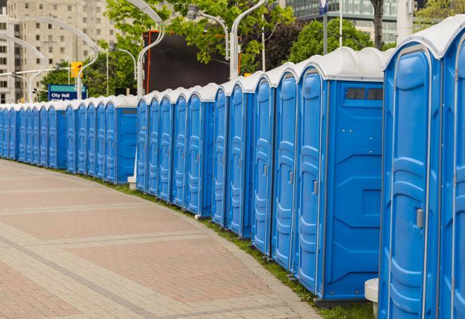 Seasonal porta potty units set up at a Charlottesville, Virginia venue