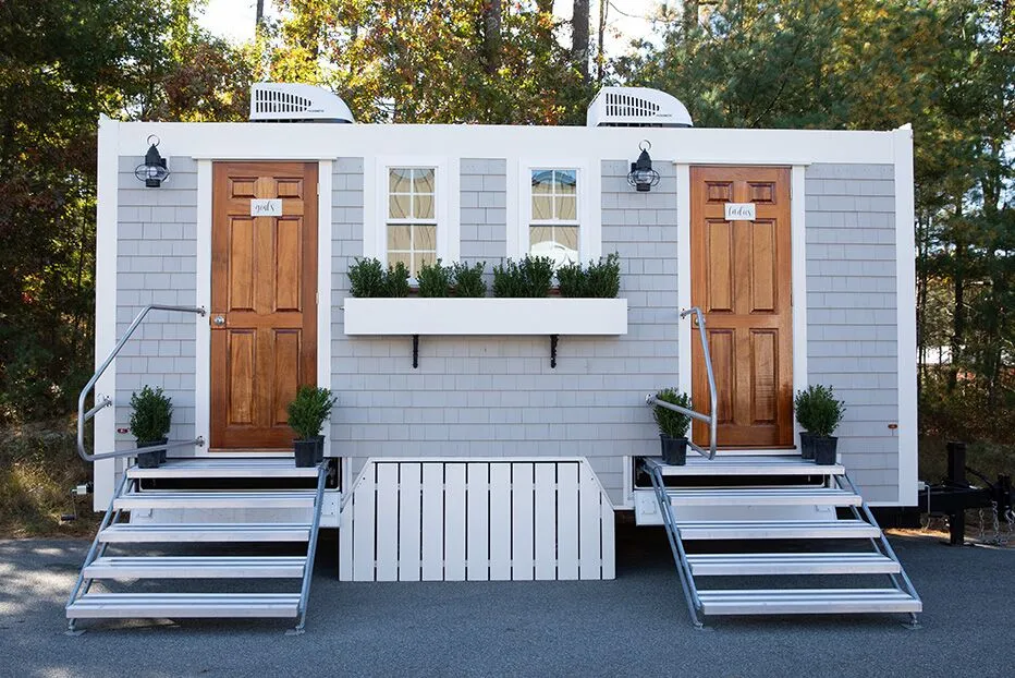 Wedding restroom units discretely staged at a venue in Charlottesville, Virginia